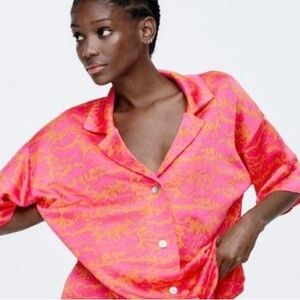 Zara Women's Pink and Orange button Shirt